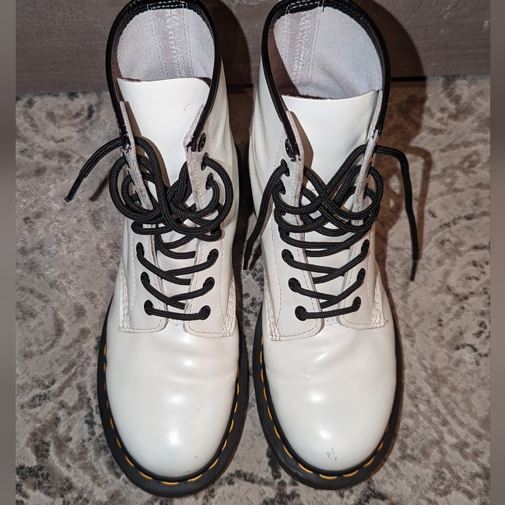 Dr. Martens 1460 White Smooth Leather Women's Lace Up Boots - Picture 3 of 8